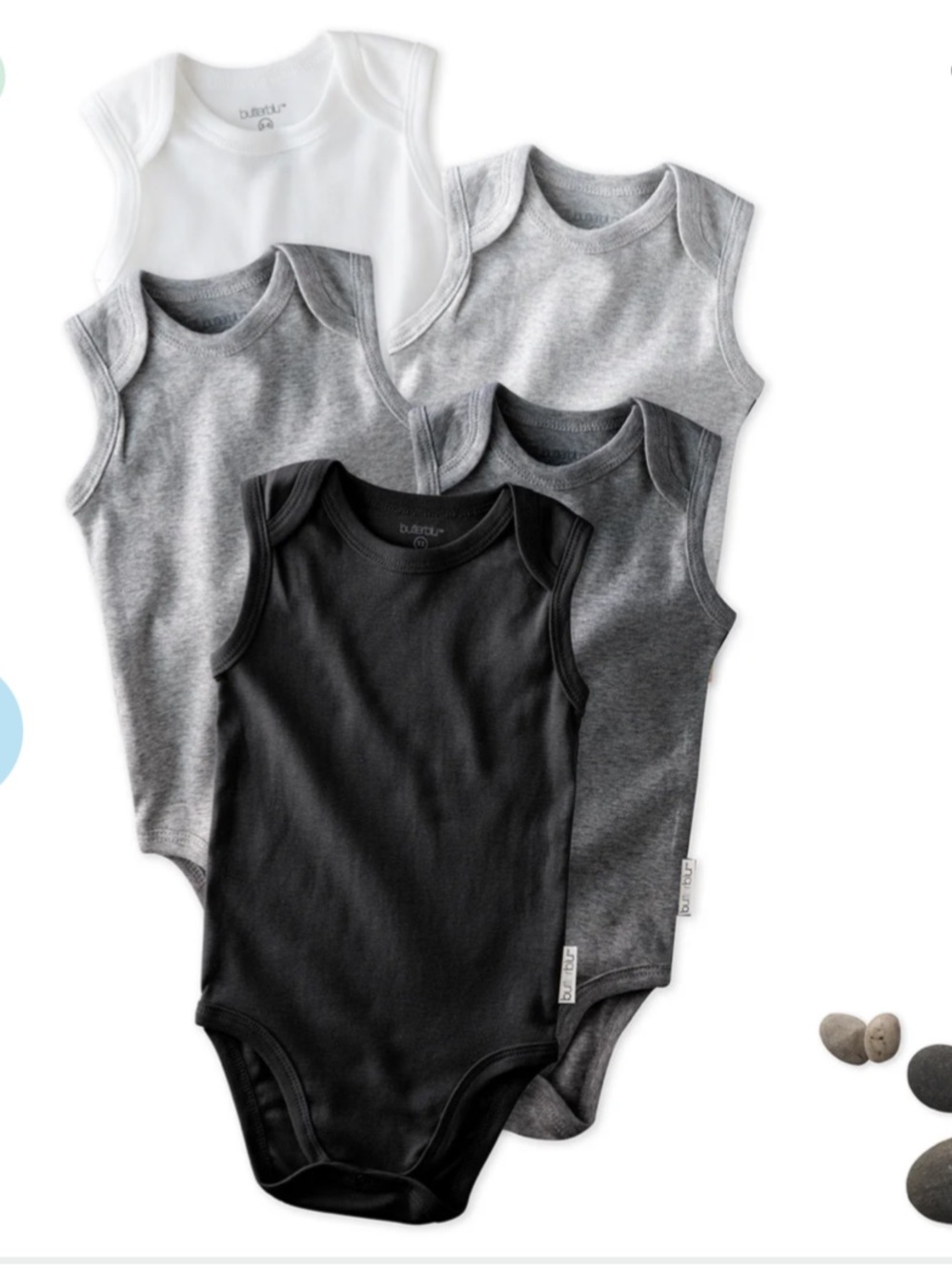 NWT Butterblu Baby Sleeveless Onesie 5 Pack - Black, Gray & White 0-3 months